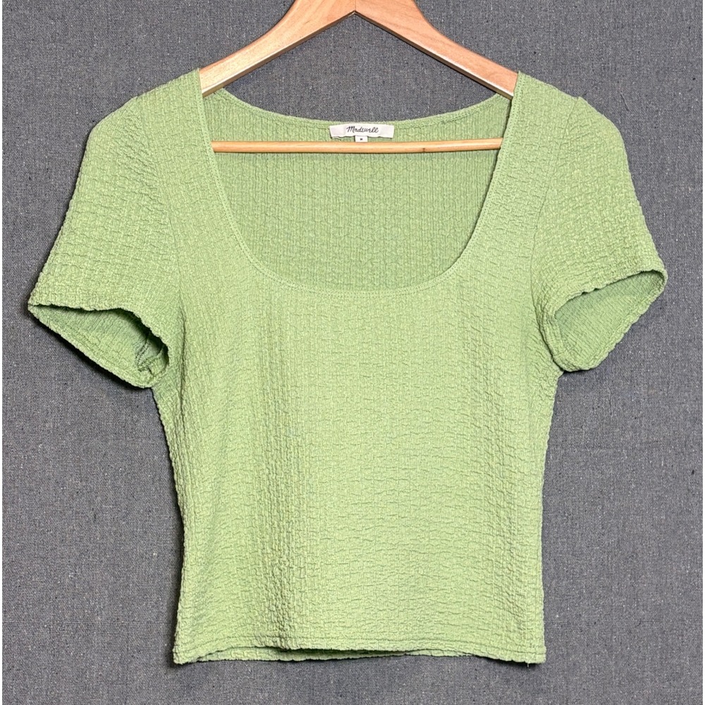 Madewell Green Seersucker Puckered Scoop Neck Short Sleeve Top Medium